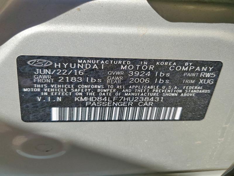 Aukcja sprzedaży 2017 Hyundai Elantra, vin: KMHD84LF7HU238431, numer aukcji: 65370916
