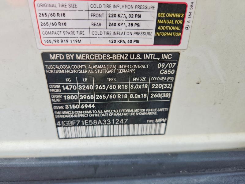 Aukcja sprzedaży 2008 Mercedes-benz Gl, vin: 4JGBF71E58A331247, numer aukcji: 63483136