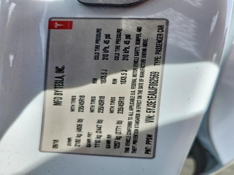 Aukcja sprzedaży 2018 Tesla Model 3, vin: 5YJ3E1EA0JF062569, numer aukcji: 65221666