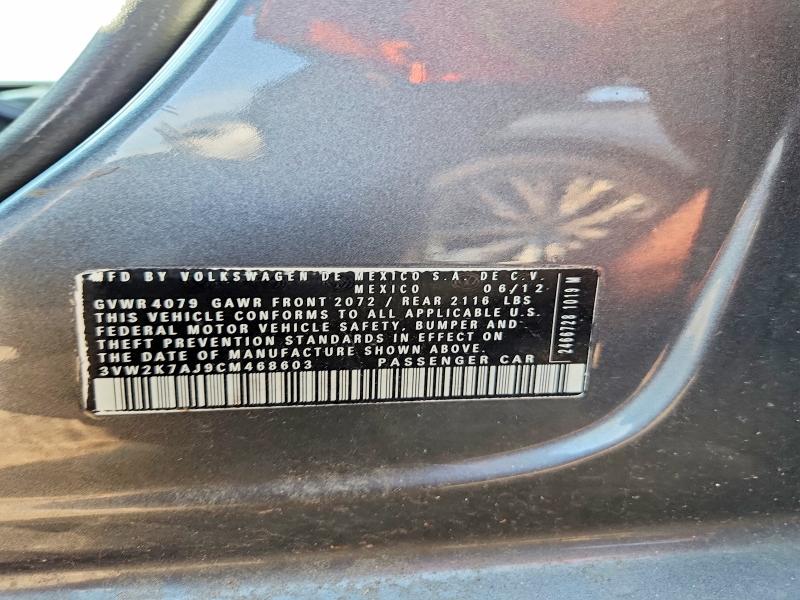 64507056 :رقم المزاد ، 3VW2K7AJ9CM468603 vin ، 2012 Volkswagen Jetta مزاد بيع