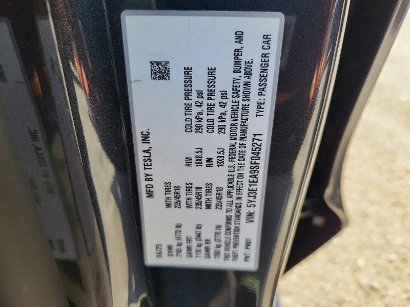 Aukcja sprzedaży 2025 Tesla Model 3, vin: 5YJ3E1EA9SF045271, numer aukcji: 63680746