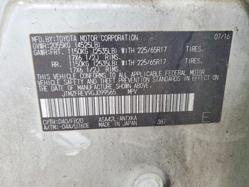Продаж на аукціоні авто 2016 Toyota Rav4, vin: JTMZFREV9GJ099565, номер лоту: 65644426