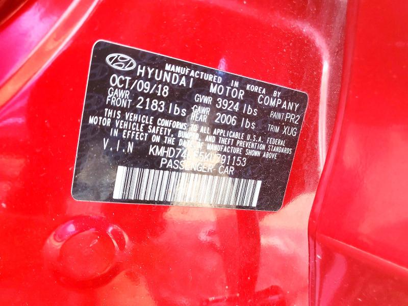 Продаж на аукціоні авто 2019 Hyundai Elantra, vin: KMHD74LF5KU791153, номер лоту: 63284276
