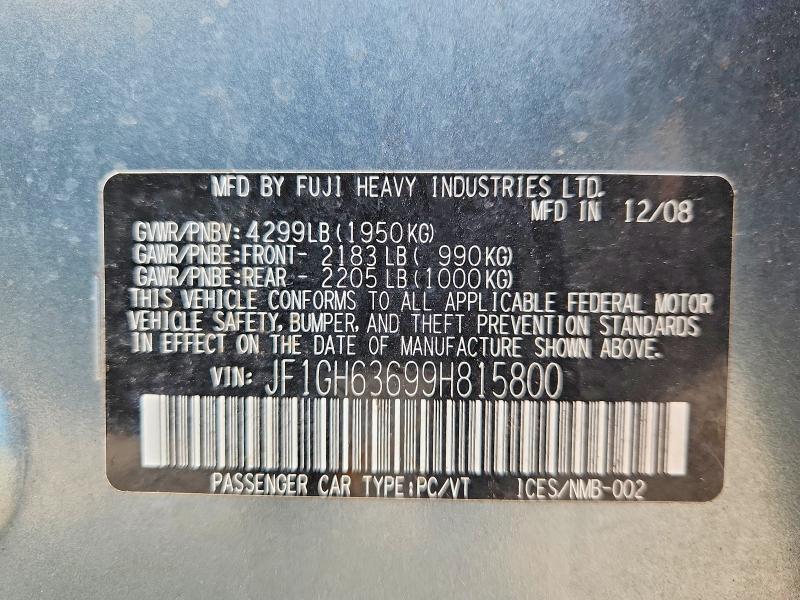 Aukcja sprzedaży 2009 Subaru Impreza, vin: JF1GH63699H815800, numer aukcji: 64948676