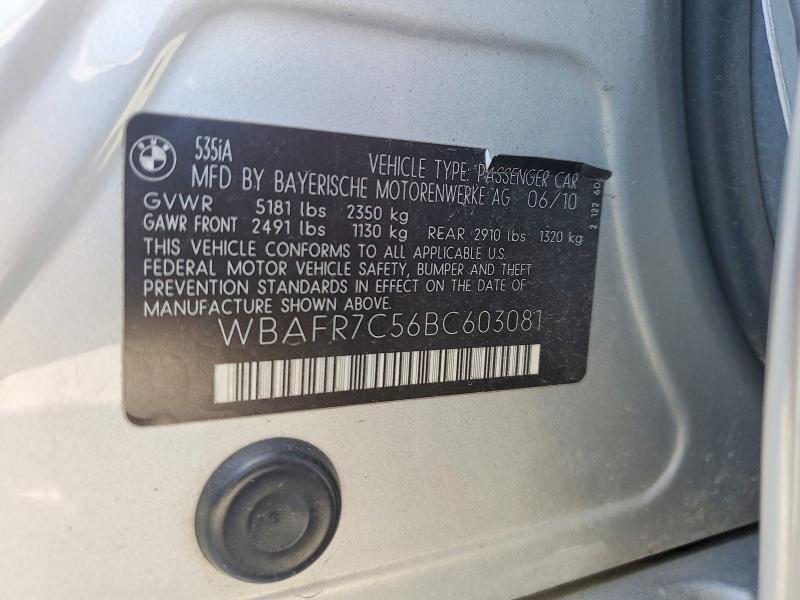 64625156 :رقم المزاد ، WBAFR7C56BC603081 vin ، 2011 Bmw 535 مزاد بيع