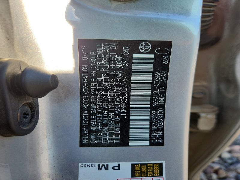 63189936 :رقم المزاد ، JTDP4RCE5LJ037767 vin ، 2020 Toyota Corolla مزاد بيع