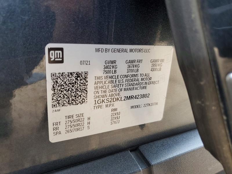 2021 Gmc Yukon მანქანა იყიდება აუქციონზე, vin: 1GKS2DKL2MR423802, აუქციონის ნომერი: 63779236