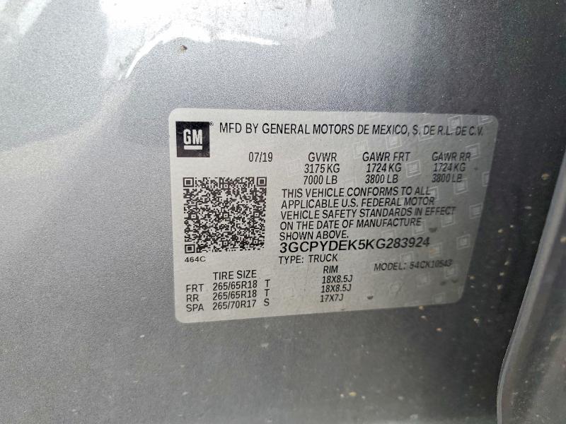 Aukcja sprzedaży 2019 Chevrolet Silverado, vin: 3GCPYDEK5KG283924, numer aukcji: 65557956