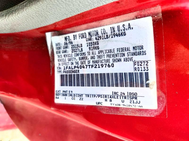 Продажа на аукционе авто 1996 Ford Mustang, vin: 1FALP4047TF219760, номер лота: 63874006