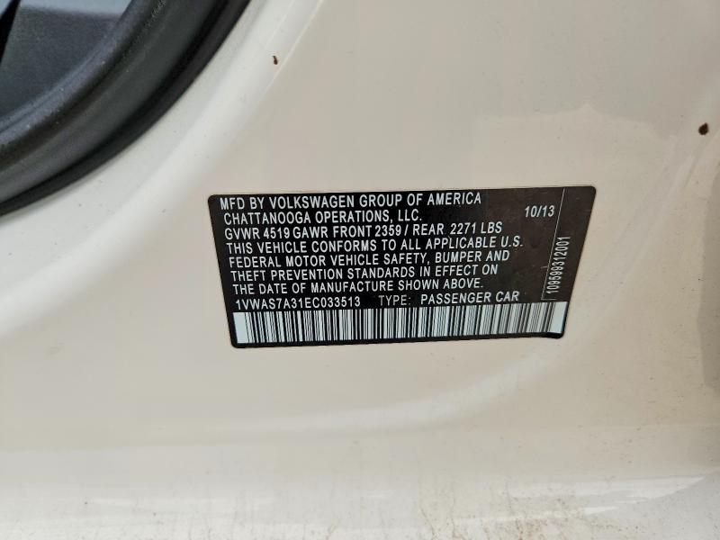 Продаж на аукціоні авто 2014 Volkswagen Passat, vin: 1VWAS7A31EC033513, номер лоту: 63870326