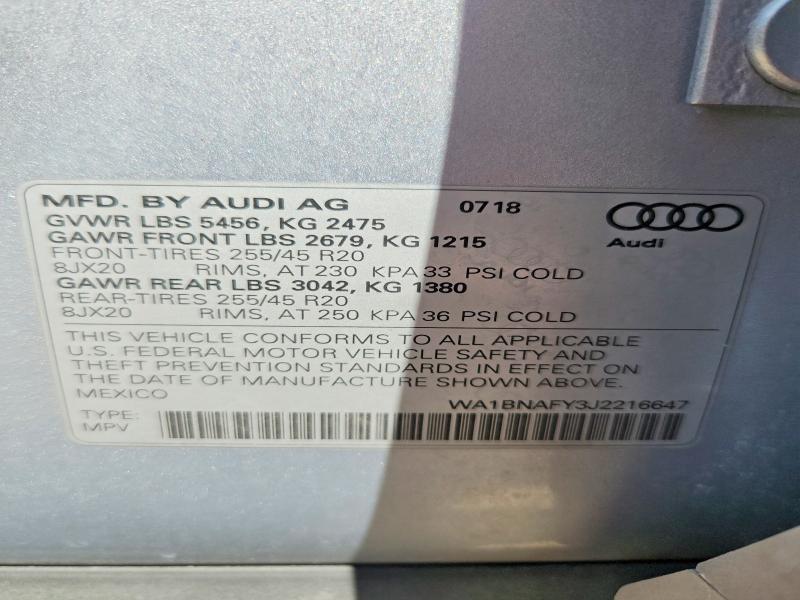 Продажа на аукционе авто 2018 Audi Q5, vin: WA1BNAFY3J2216647, номер лота: 64020796
