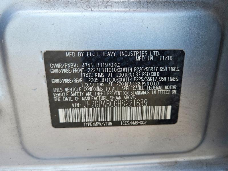 65936686 :رقم المزاد ، JF2GPABC6H8221639 vin ، 2017 Subaru Crosstrek مزاد بيع
