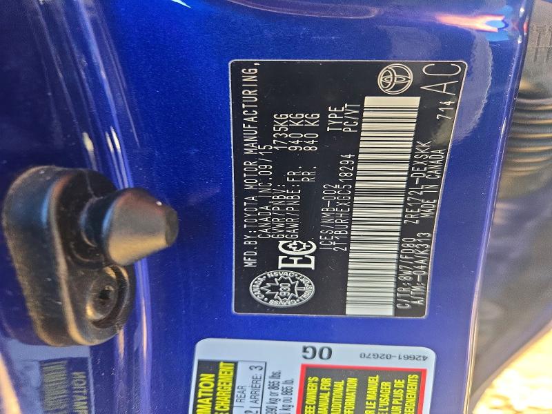 65188156 :رقم المزاد ، 2T1BURHEXGC518294 vin ، 2016 Toyota Corolla مزاد بيع