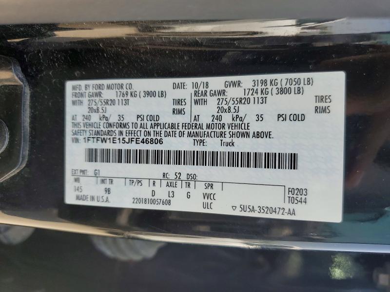 63657846 :رقم المزاد ، 1FTFW1E15JFE46806 vin ، 2018 Ford F150 مزاد بيع
