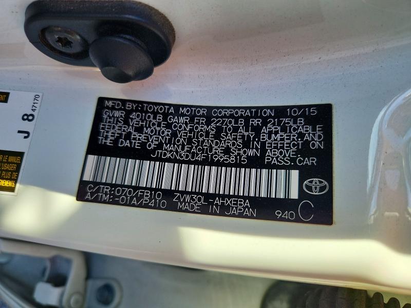 2015 Toyota Prius მანქანა იყიდება აუქციონზე, vin: JTDKN3DU4F1995815, აუქციონის ნომერი: 65130426