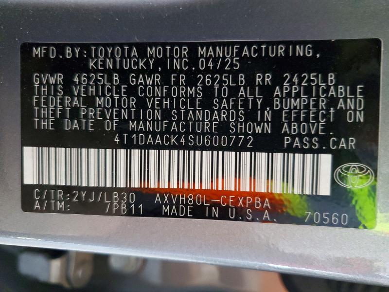 Aukcja sprzedaży 2025 Toyota Camry, vin: 4T1DAACK4SU600772, numer aukcji: 66296596