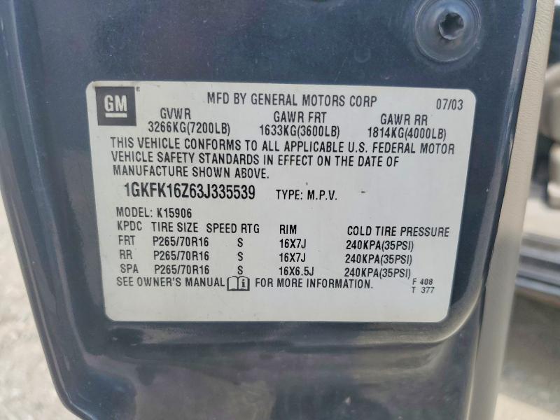 Aukcja sprzedaży 2003 Gmc Yukon Xl, vin: 1GKFK16Z63J335539, numer aukcji: 64782346