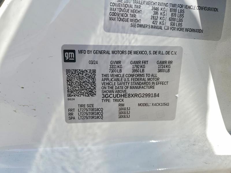 Продаж на аукціоні авто 2024 Chevrolet Silverado, vin: 3GCUDHE8XRG299184, номер лоту: 66807066