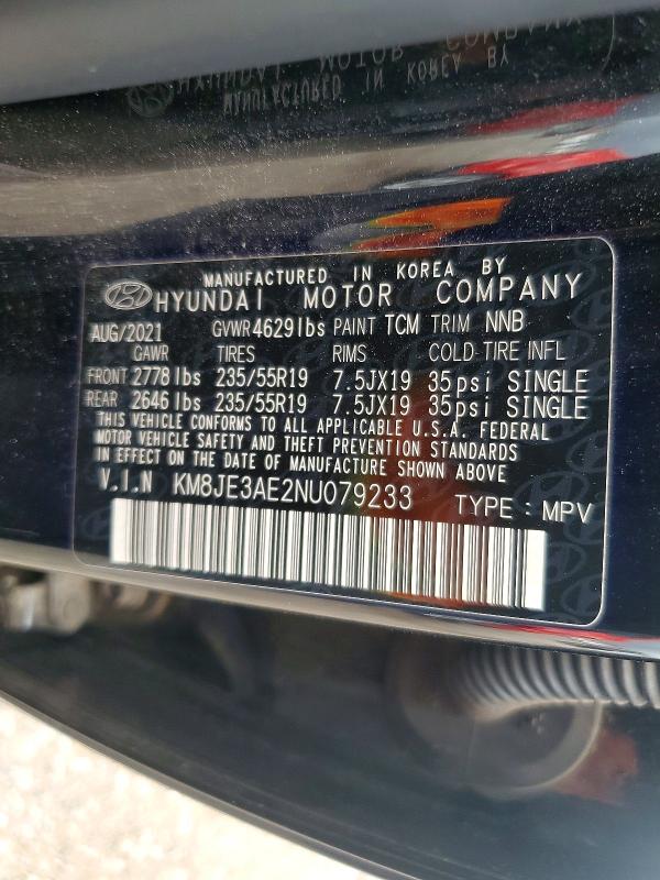 67151056 :رقم المزاد ، KM8JE3AE2NU079233 vin ، 2022 Hyundai Tucson مزاد بيع