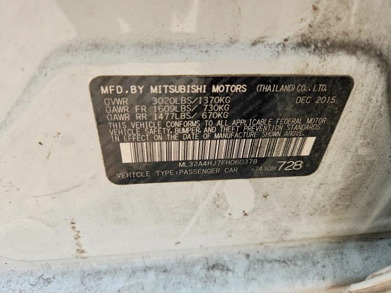 2015 Mitsubishi Mirage მანქანა იყიდება აუქციონზე, vin: ML32A4HJ7FH060378, აუქციონის ნომერი: 64177446