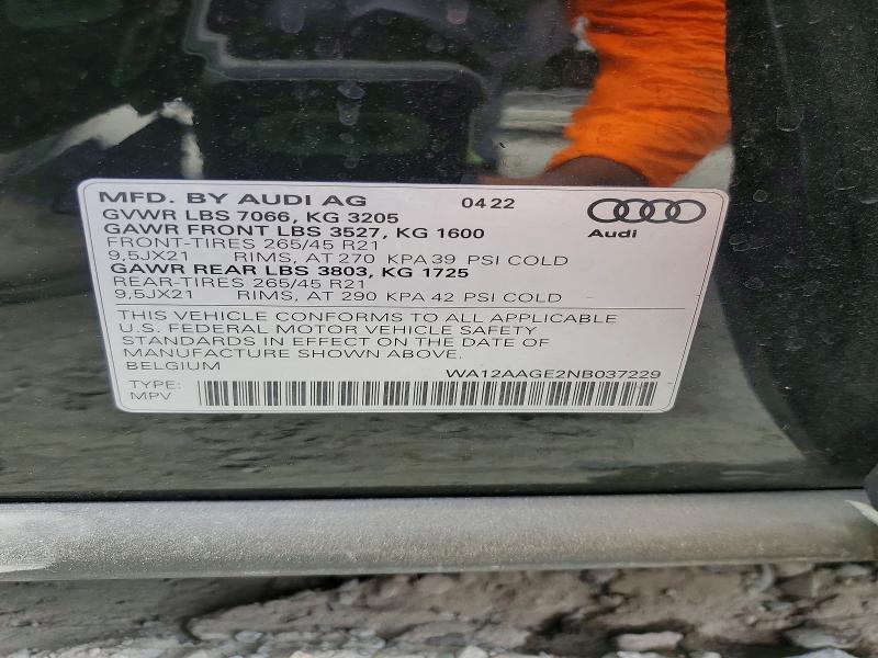 65362946 :رقم المزاد ، WA12AAGE2NB037229 vin ، 2022 Audi E-tron مزاد بيع