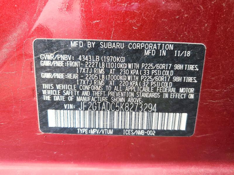 Продажа на аукционе авто 2019 Subaru Crosstrek, vin: JF2GTADC5K8273294, номер лота: 65115666