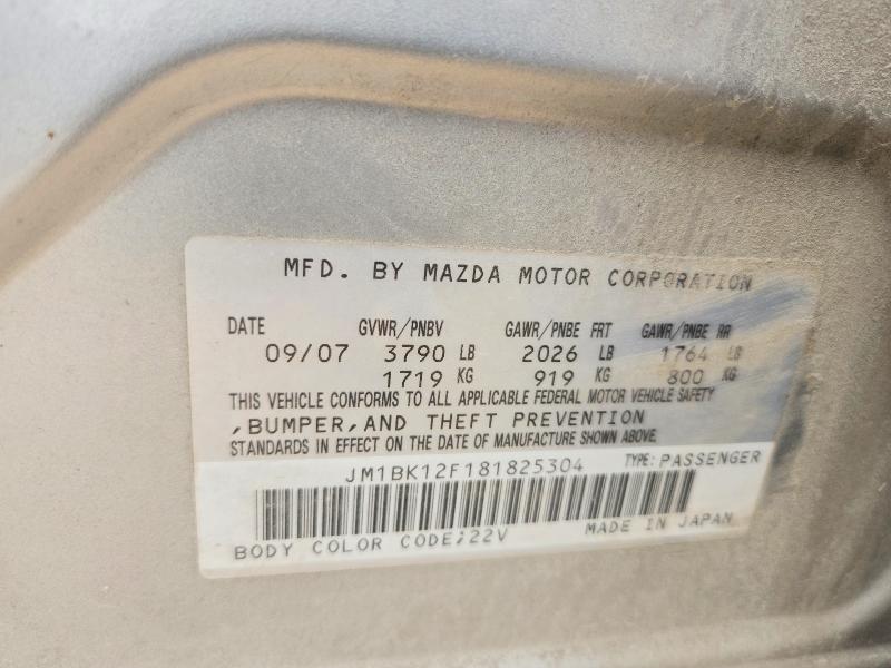 Aukcja sprzedaży 2008 Mazda 3, vin: JM1BK12F181825304, numer aukcji: 66902156