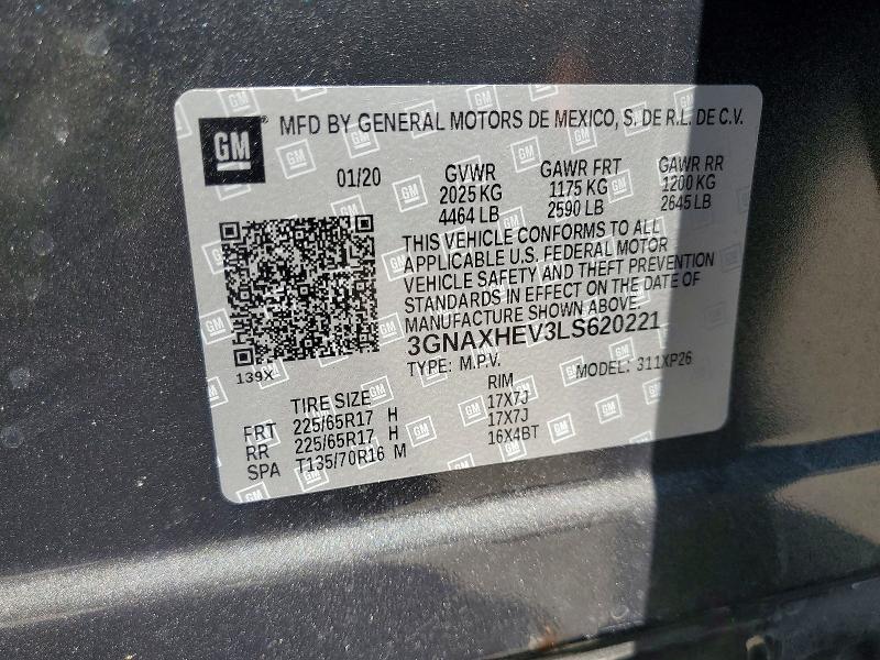 66308476 :رقم المزاد ، 3GNAXHEV3LS620221 vin ، 2020 Chevrolet Equinox مزاد بيع