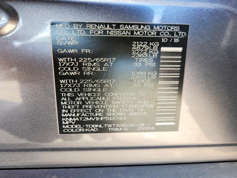 Продаж на аукціоні авто 2017 Nissan Rogue, vin: KNMAT2MV1HP513743, номер лоту: 64030956