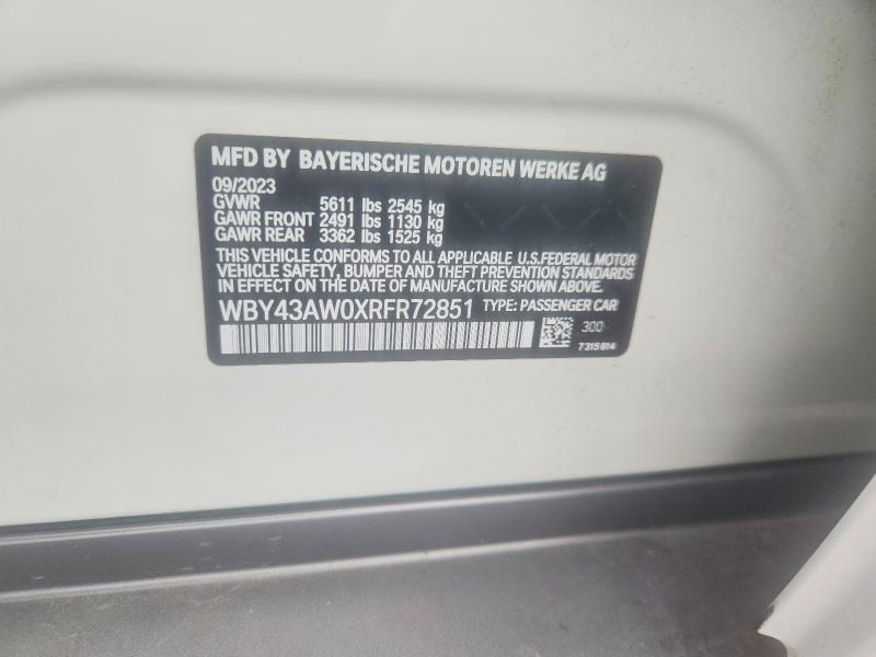 63746336 :رقم المزاد ، WBY43AW0XRFR72851 vin ، 2024 Bmw I4 مزاد بيع