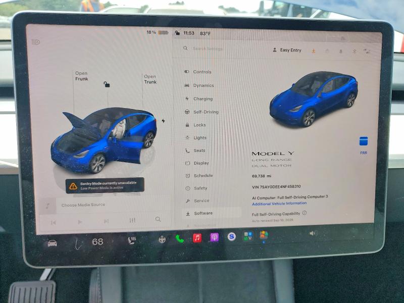 Aukcja sprzedaży 2022 Tesla Model Y, vin: 7SAYGDEE4NF458310, numer aukcji: 65855536