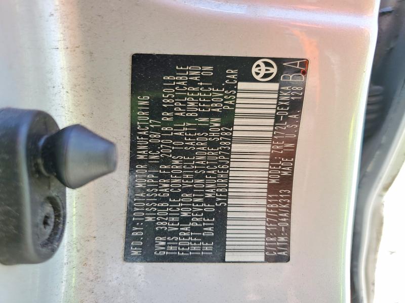 Aukcja sprzedaży 2018 Toyota Corolla, vin: 5YFBURHE6JP738782, numer aukcji: 65482896