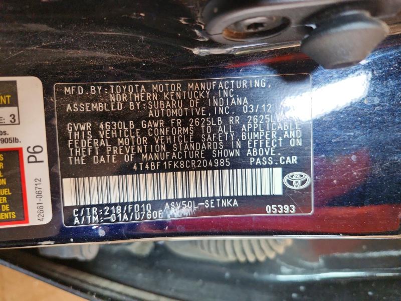 Продаж на аукціоні авто 2012 Toyota Camry, vin: 4T4BF1FK8CR204985, номер лоту: 64607456