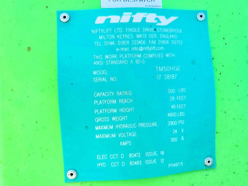 Продаж на аукціоні авто 2018 Niftylift Tm50, vin: 1738187, номер лоту: 60373106