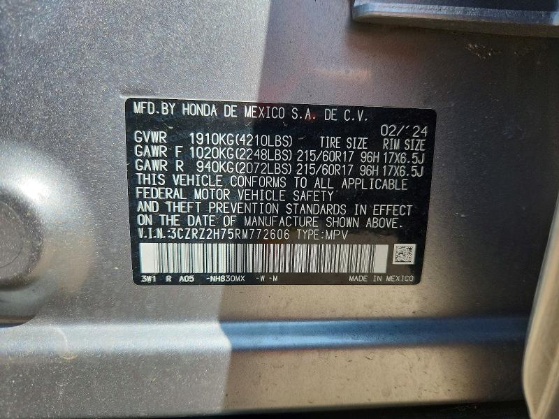 65726466 :رقم المزاد ، 3CZRZ2H75RM772606 vin ، 2024 Honda Hr-v مزاد بيع
