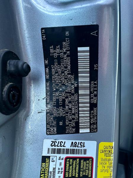 Продажа на аукционе авто 2014 Toyota Sienna, vin: 5TDKK3DCXES478665, номер лота: 64298486