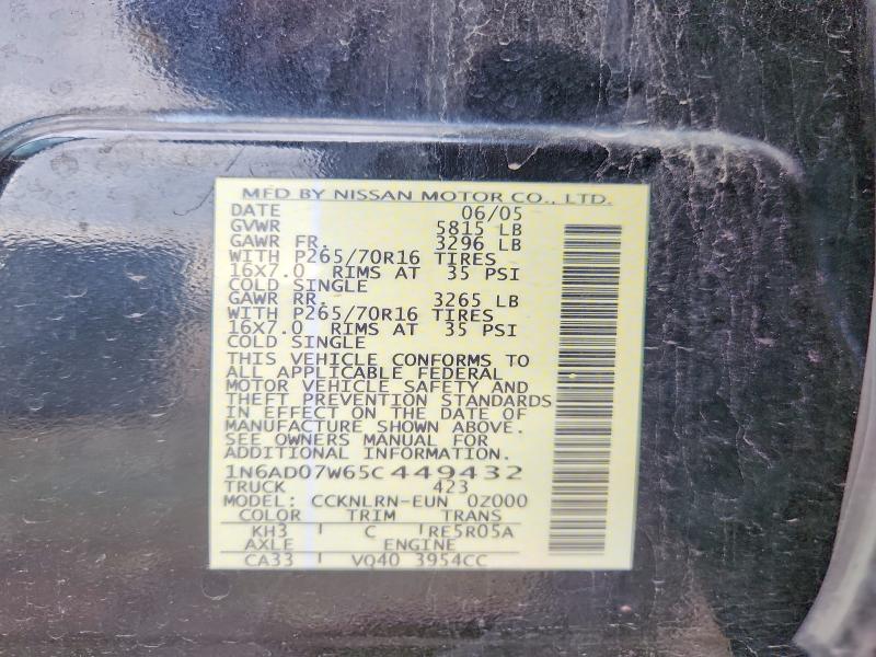 Aukcja sprzedaży 2005 Nissan Frontier, vin: 1N6AD07W65C449432, numer aukcji: 64411356