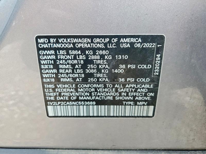 Aukcja sprzedaży 2022 Volkswagen Atlas, vin: 1V2LP2CA5NC553689, numer aukcji: 63530156