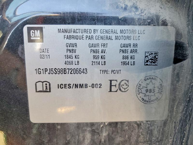 64995496 :رقم المزاد ، 1G1PJ5S98B7206643 vin ، 2011 Chevrolet Cruze مزاد بيع
