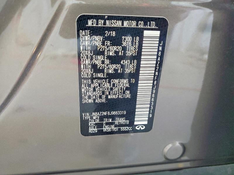 Aukcja sprzedaży 2018 Infiniti Qx80, vin: JN8AZ2NF8J9663319, numer aukcji: 65288146