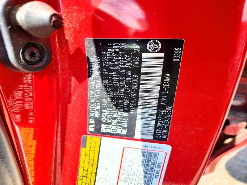 Продажа на аукционе авто 2007 Toyota Camry, vin: 4T4BE46K67R004309, номер лота: 63754676