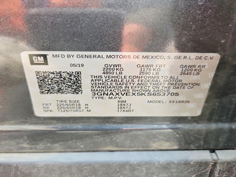 2019 Chevrolet Equinox მანქანა იყიდება აუქციონზე, vin: 3GNAXVEX5KS653705, აუქციონის ნომერი: 64608616