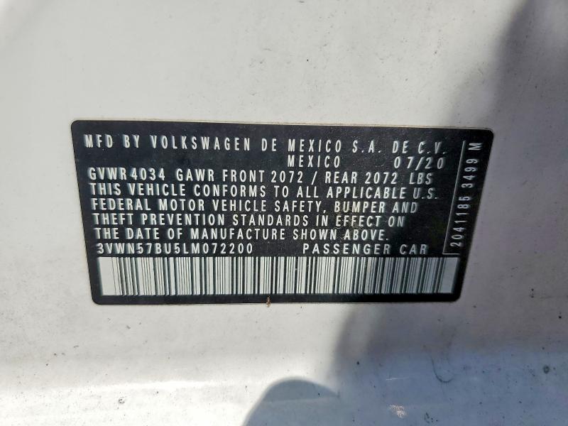 2020 Volkswagen Jetta მანქანა იყიდება აუქციონზე, vin: 3VWN57BU5LM072200, აუქციონის ნომერი: 63609606