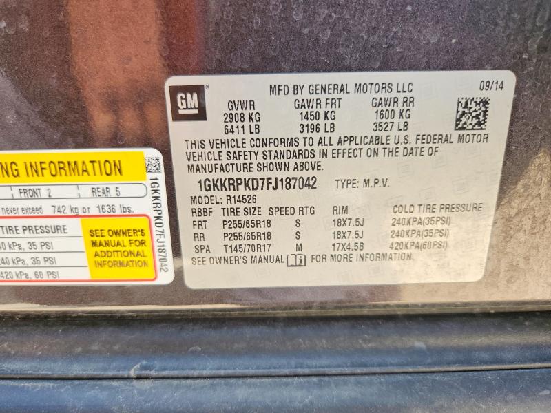 Aukcja sprzedaży 2015 Gmc Acadia, vin: 1GKKRPKD7FJ187042, numer aukcji: 64431736
