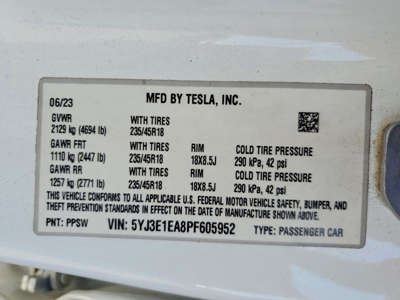 Aukcja sprzedaży 2023 Tesla Model 3, vin: 5YJ3E1EA8PF605952, numer aukcji: 63553126