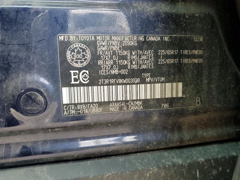 Aukcja sprzedaży 2019 Toyota Rav4, vin: 2T3R1RFV8KW003030, numer aukcji: 64055836