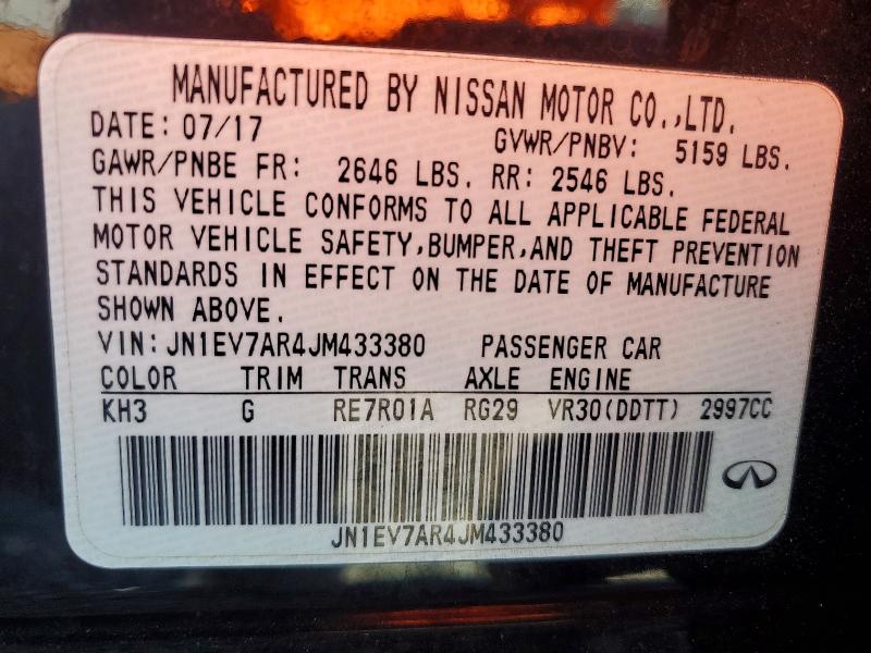 66336936 :رقم المزاد ، JN1EV7AR4JM433380 vin ، 2018 Infiniti Q50 مزاد بيع