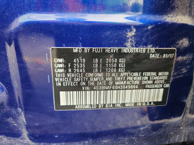 65163786 :رقم المزاد ، 4S3BNAF60H3049804 vin ، 2017 Subaru Legacy مزاد بيع