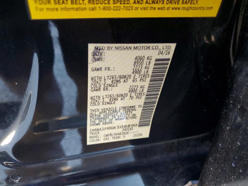2016 Nissan Titan Xd მანქანა იყიდება აუქციონზე, vin: 1N6BA1F40GN508890, აუქციონის ნომერი: 63766036