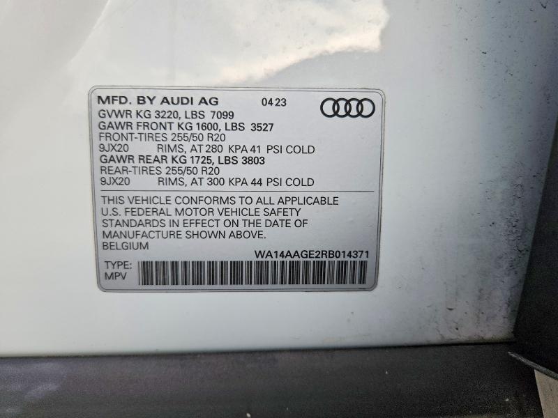 Aukcja sprzedaży 2024 Audi Q8 E-tron, vin: WA14AAGE2RB014371, numer aukcji: 63729526